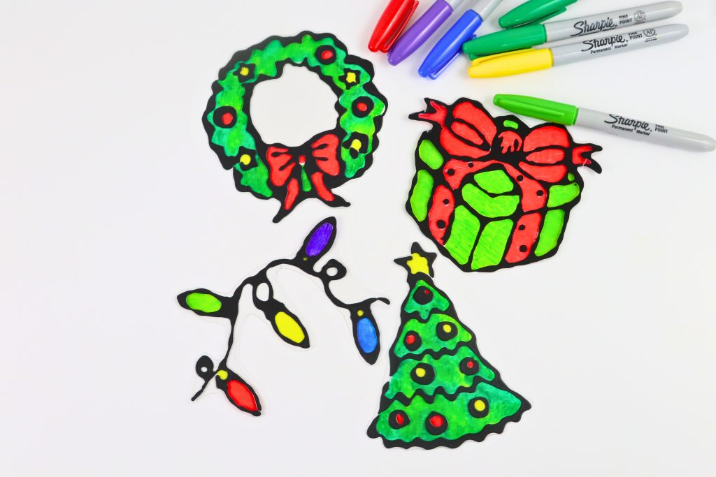 finished Christmas suncatchers for kids