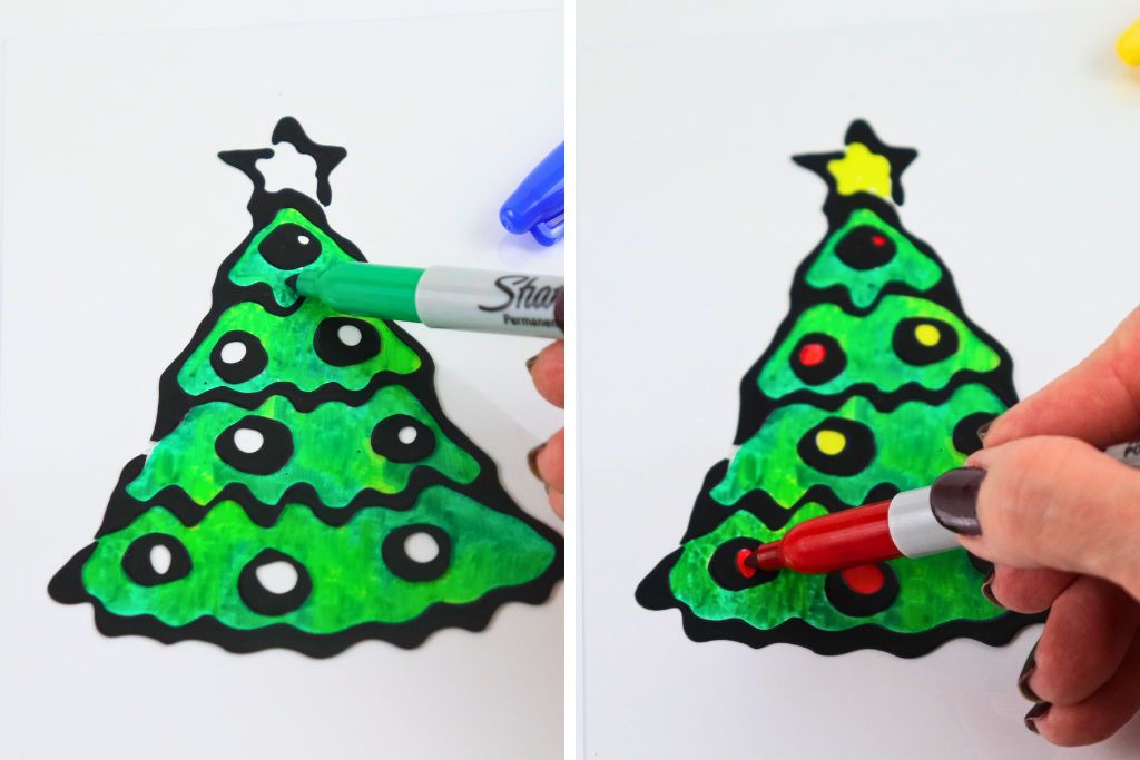 coloring suncatcher with Sharpie markers